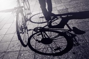 Picture in the city of a bicycle shadow